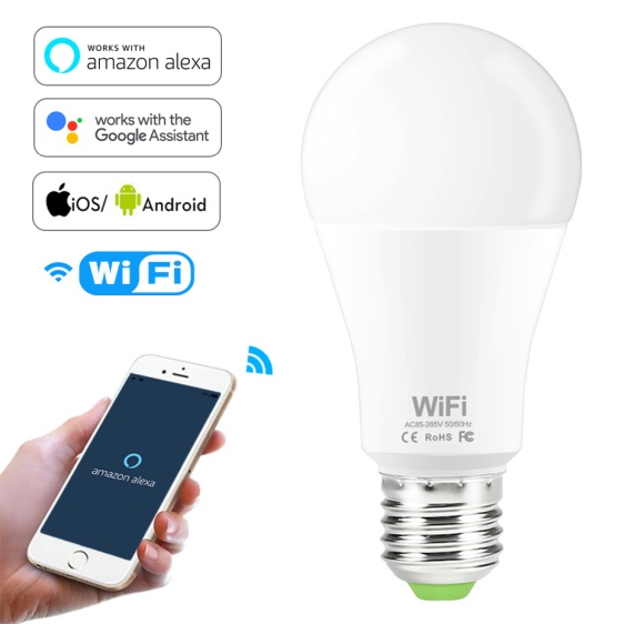 Dimmable 15W E27 WiFi Smart Light Bulb LED Lamp App Operate Alexa Google Assistant Voice Control